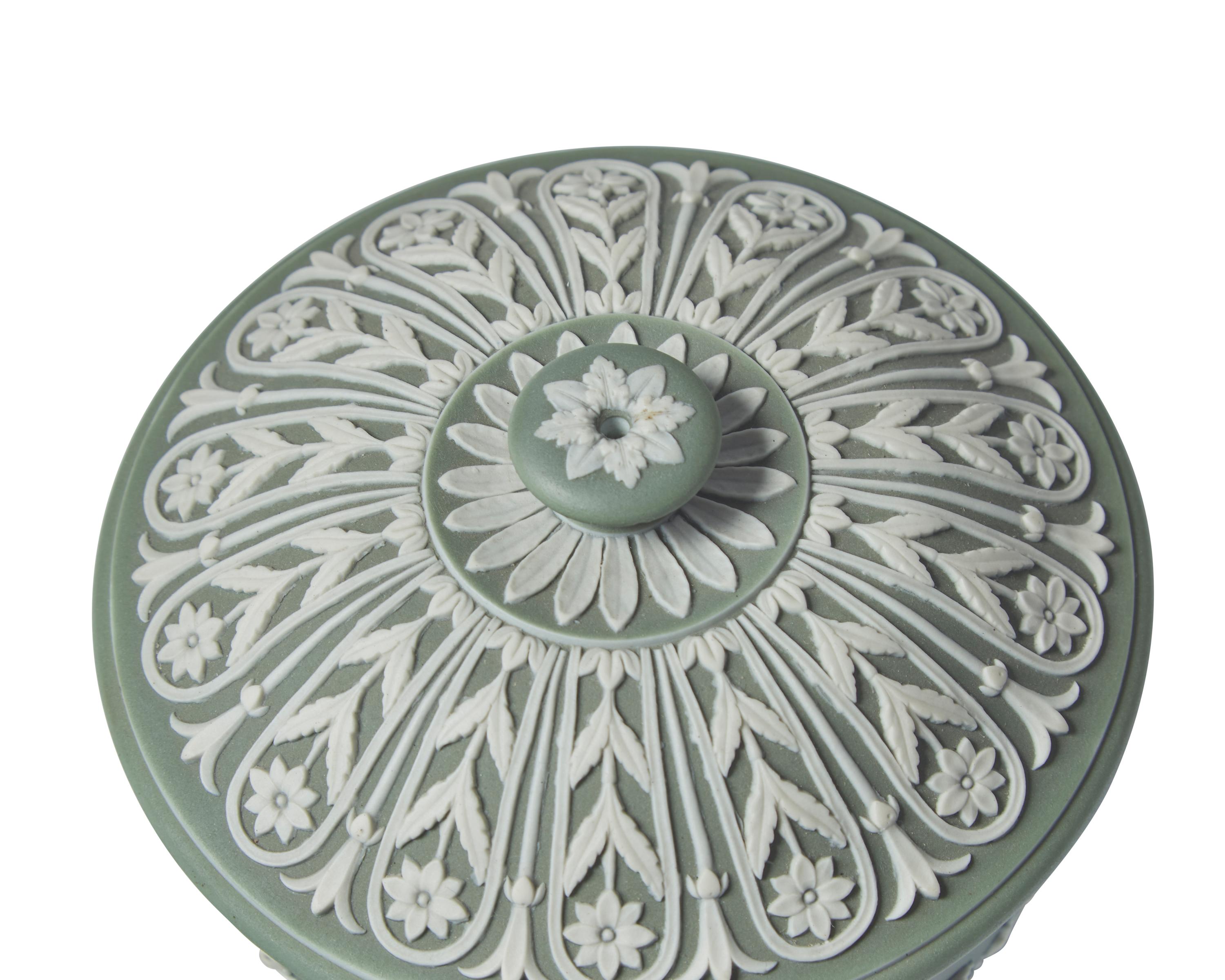 A Wedgwood Green and White Jasperware Covered Bowl