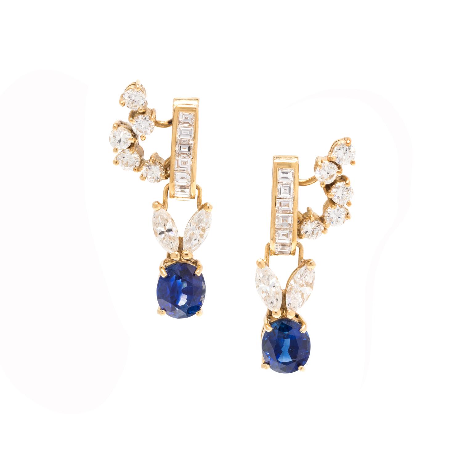 SAPPHIRE AND DIAMOND EARCLIPS
