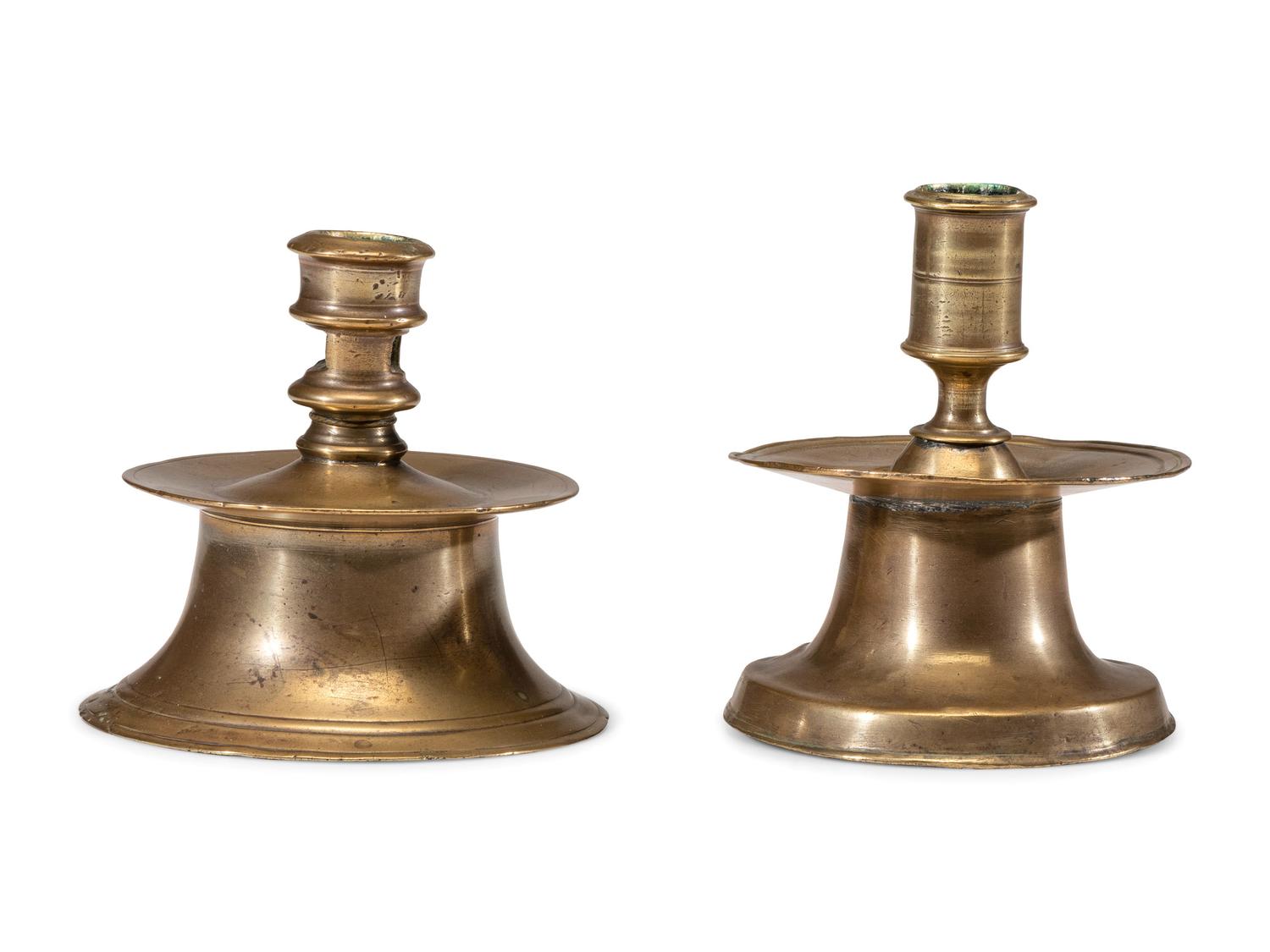 Two Dutch Brass Capstan Candlesticks