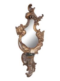 A Pair of Italian Giltwood Mirrored Single-Light Sconces
