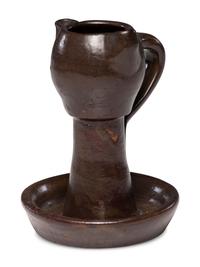 A Rare Double-Spouted Stoneware Grease Lamp, Attributed to Samuel Routson