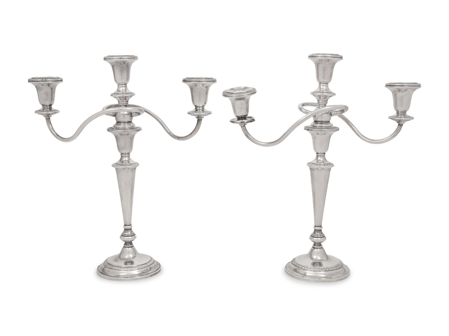 A Pair of American Silver Three-Light Candelabra