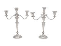 A Pair of American Silver Three-Light Candelabra