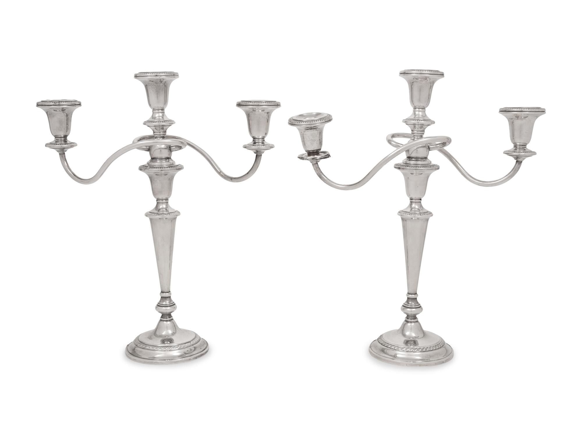 A Pair of American Silver Three-Light Candelabra