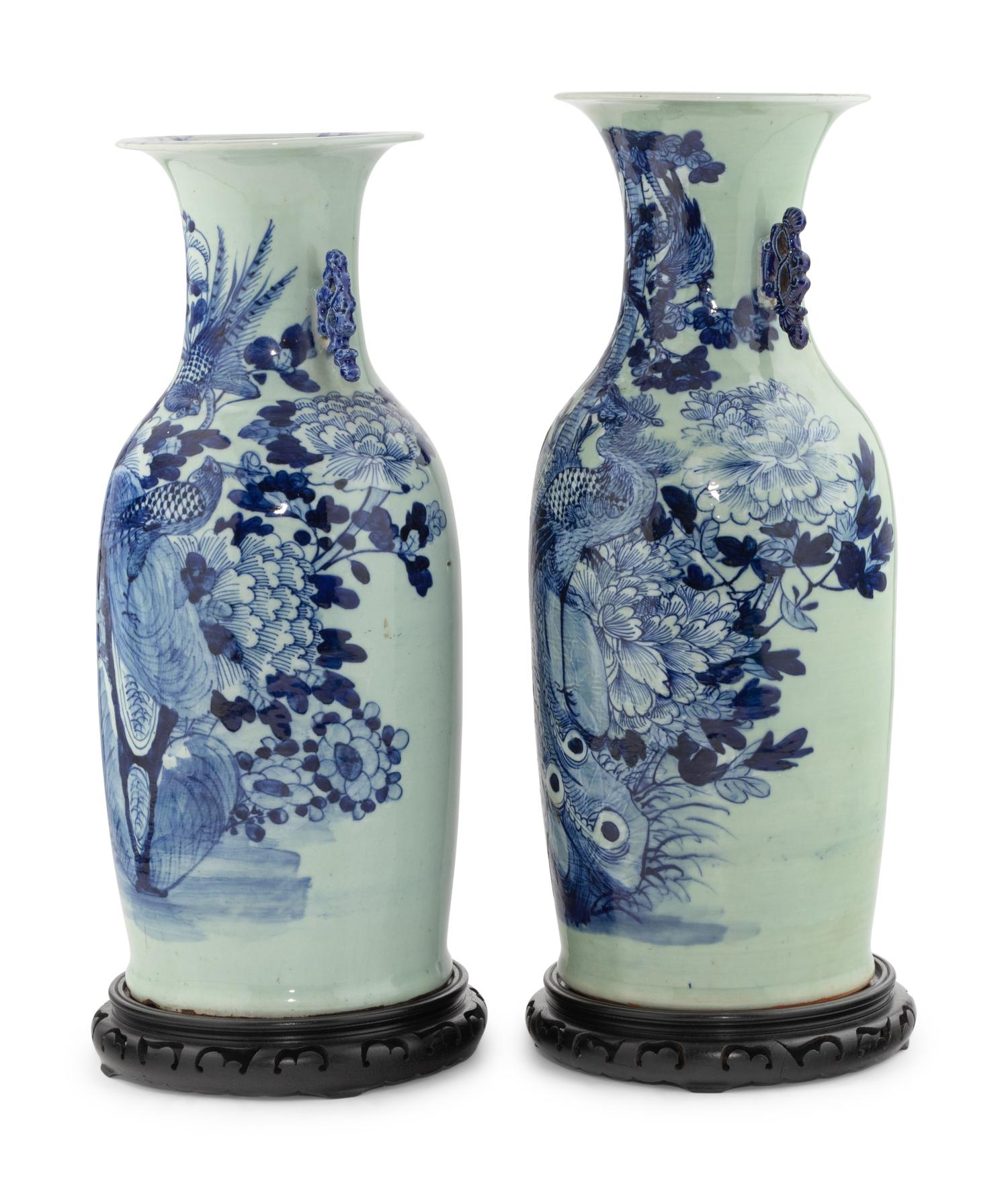 Two Blue and White Chinese Export Porcelain Vases