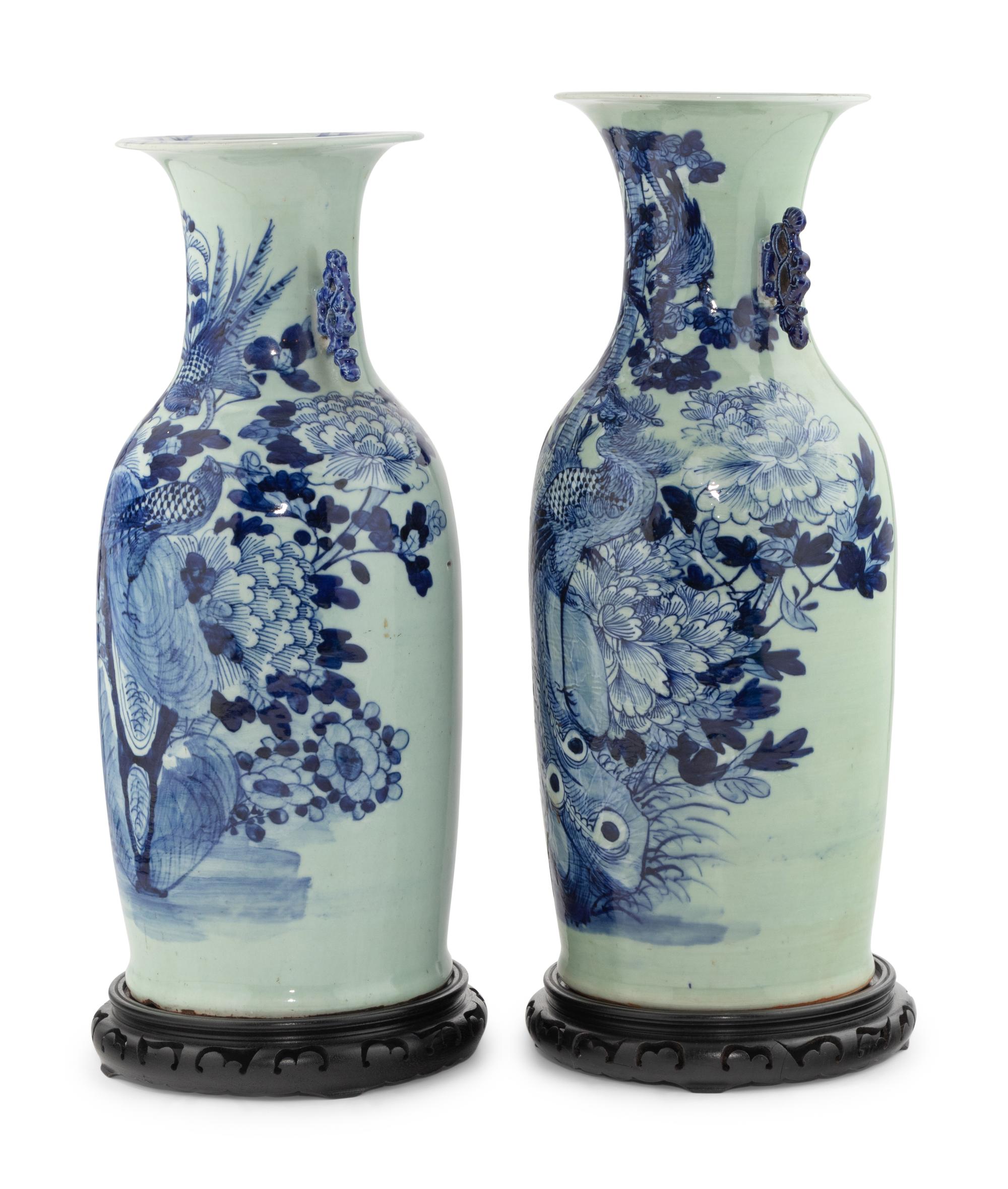 Two Blue and White Chinese Export Porcelain Vases