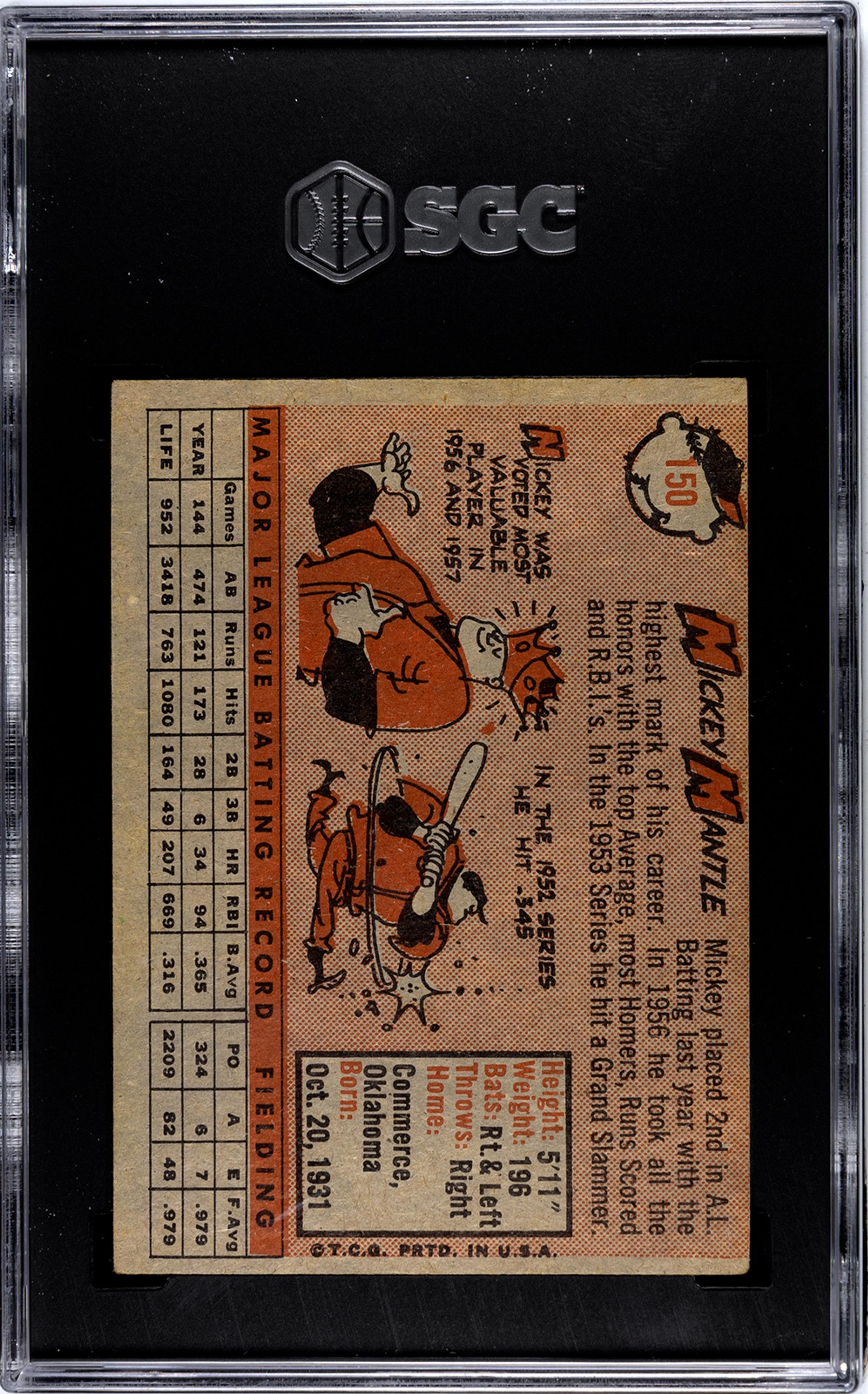 A 1958 Topps Mickey Mantle Baseball Card No. 150 (SGC 4.5 VG-EX+)
