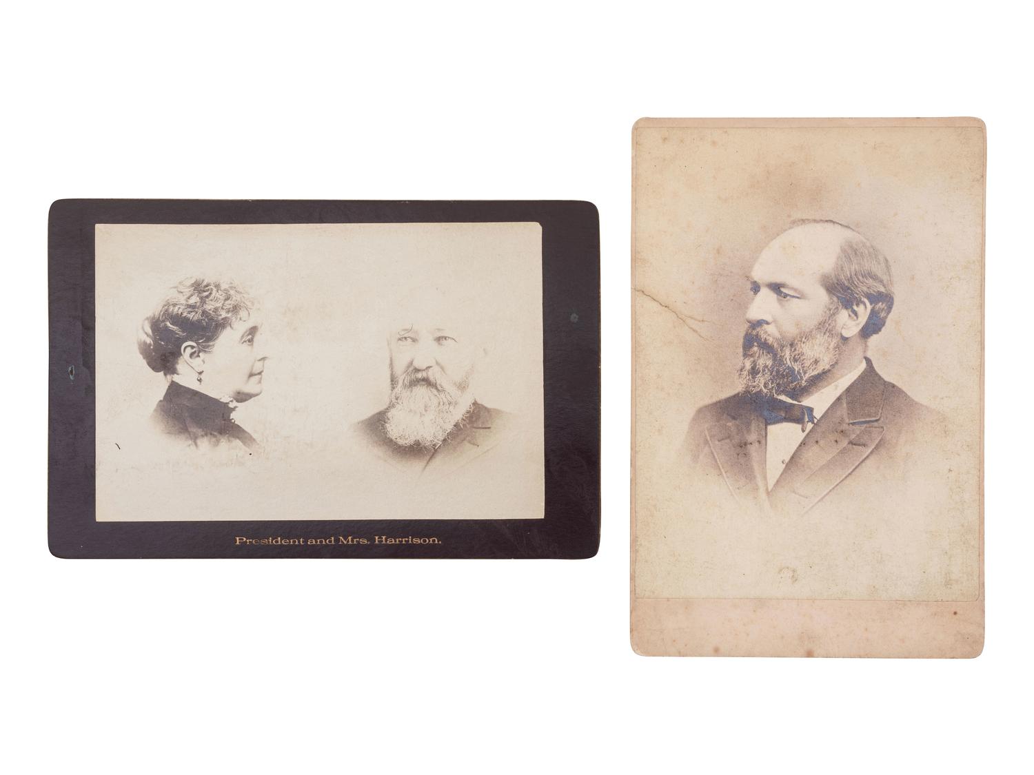 [PRESIDENTS]. Signed documents and ephemera featuring signatures of J.Q. ADAMS, FILLMORE, MCKINLEY, CLEVELAND, HARRISON, HARDING, and HAYES.