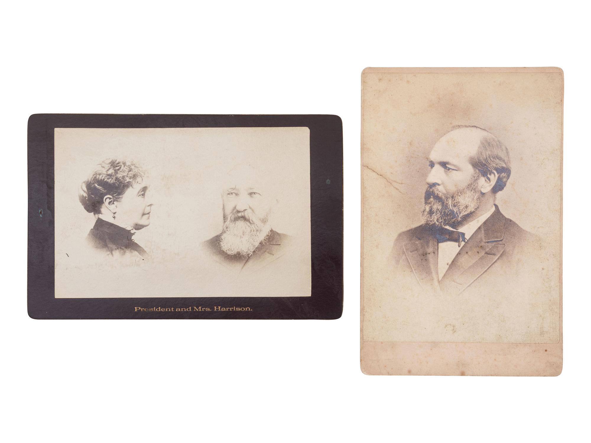 [PRESIDENTS]. Signed documents and ephemera featuring signatures of J.Q. ADAMS, FILLMORE, MCKINLEY, CLEVELAND, HARRISON, HARDING, and HAYES.