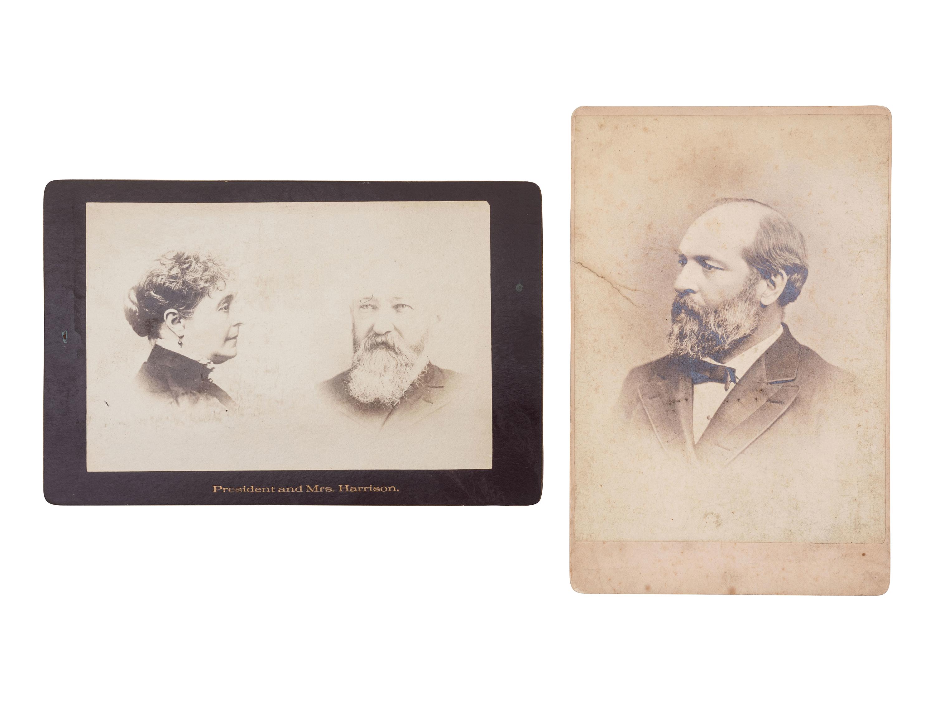[PRESIDENTS]. Signed documents and ephemera featuring signatures of J.Q. ADAMS, FILLMORE, MCKINLEY, CLEVELAND, HARRISON, HARDING, and HAYES.