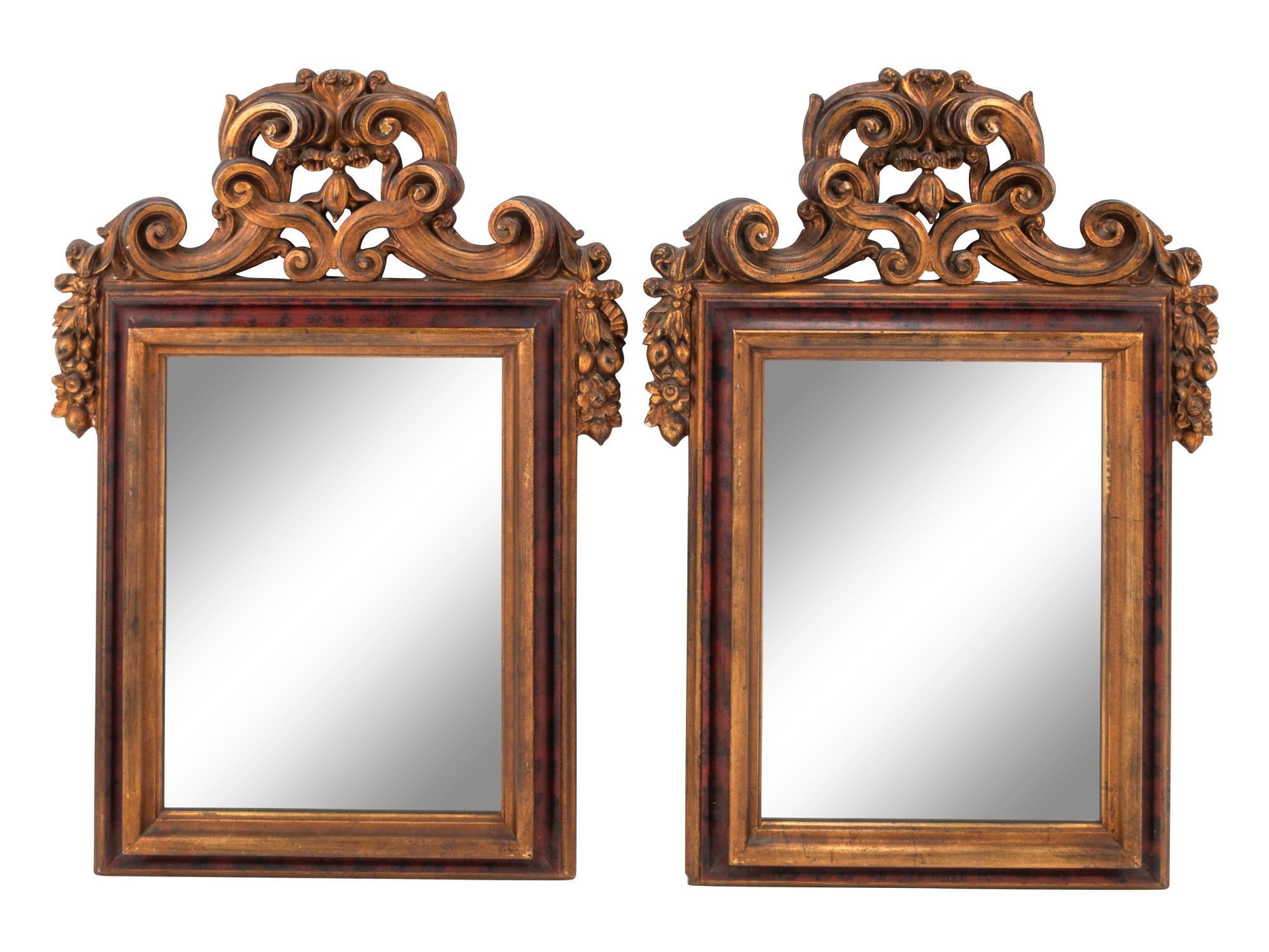 A Pair of Rococo Style Painted and Parcel Gilt Mirrors