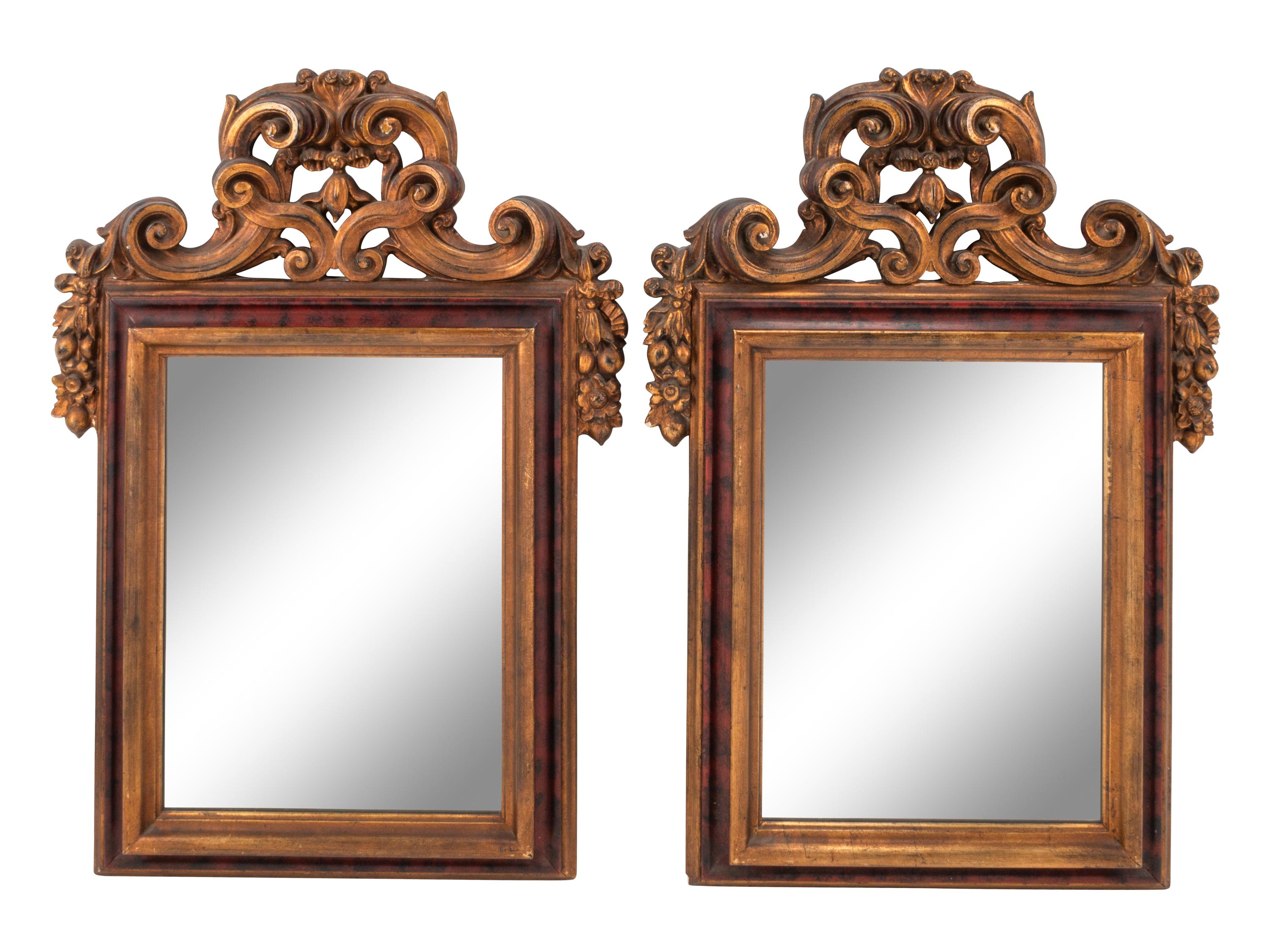 A Pair of Rococo Style Painted and Parcel Gilt Mirrors