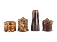 Nine Table Articles in Brown and Bennington Style Glaze