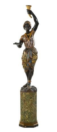 A Venetian Carved, Polychrome Painted and Giltwood Figure, Height overall 63 inches.