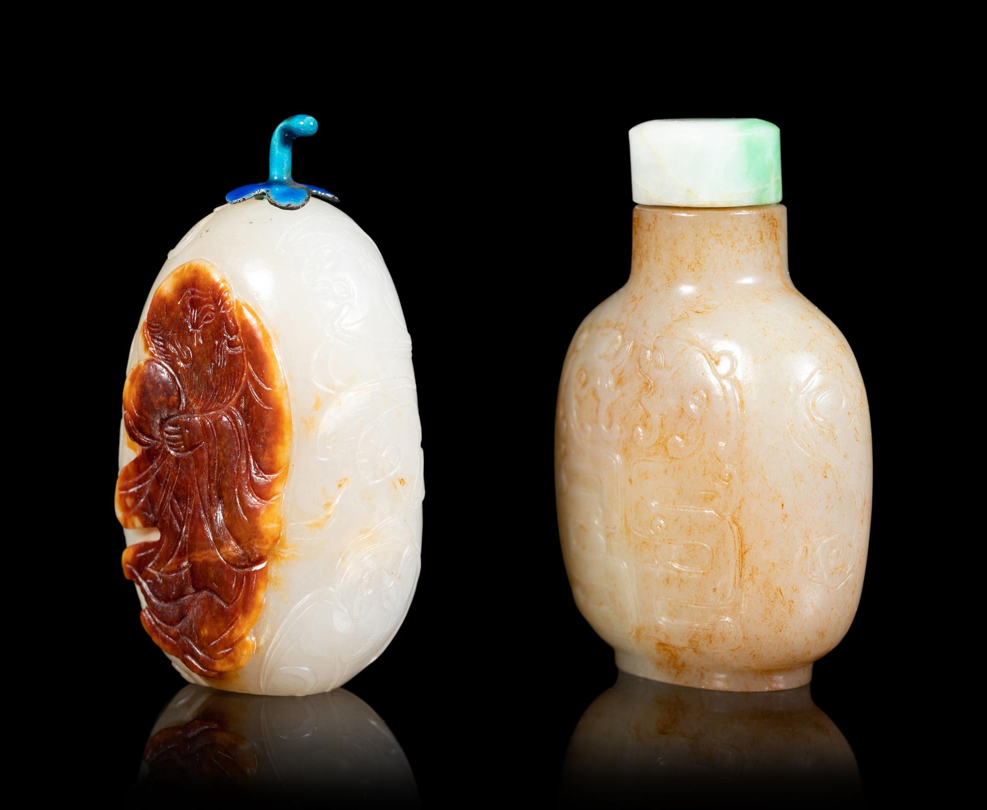 Two Carved Jade Snuff Bottles
