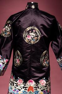 A Set of Aubergine Satin Ground Embroidered Silk Lady's Robe and Skirt