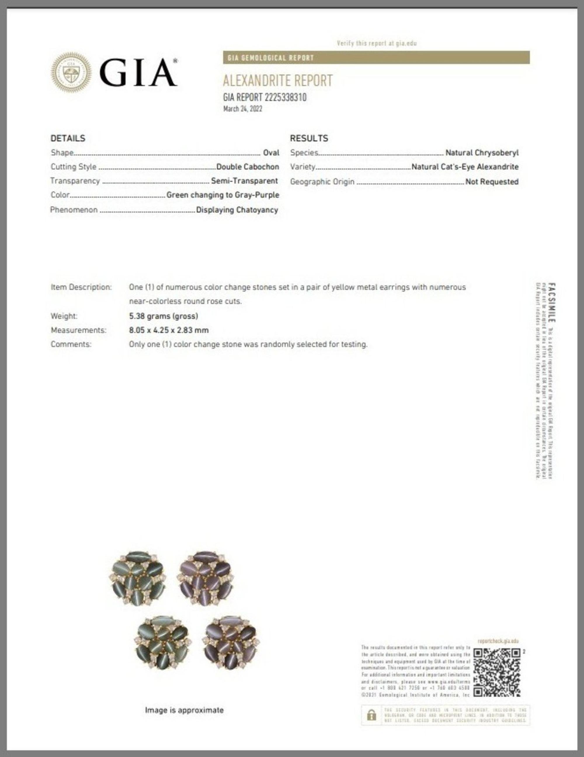 CAT'S EYE ALEXANDRITE CHRYSOBERYL AND DIAMOND EARRINGS