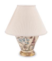 A Decoupaged Composition and Giltwood Table Lamp