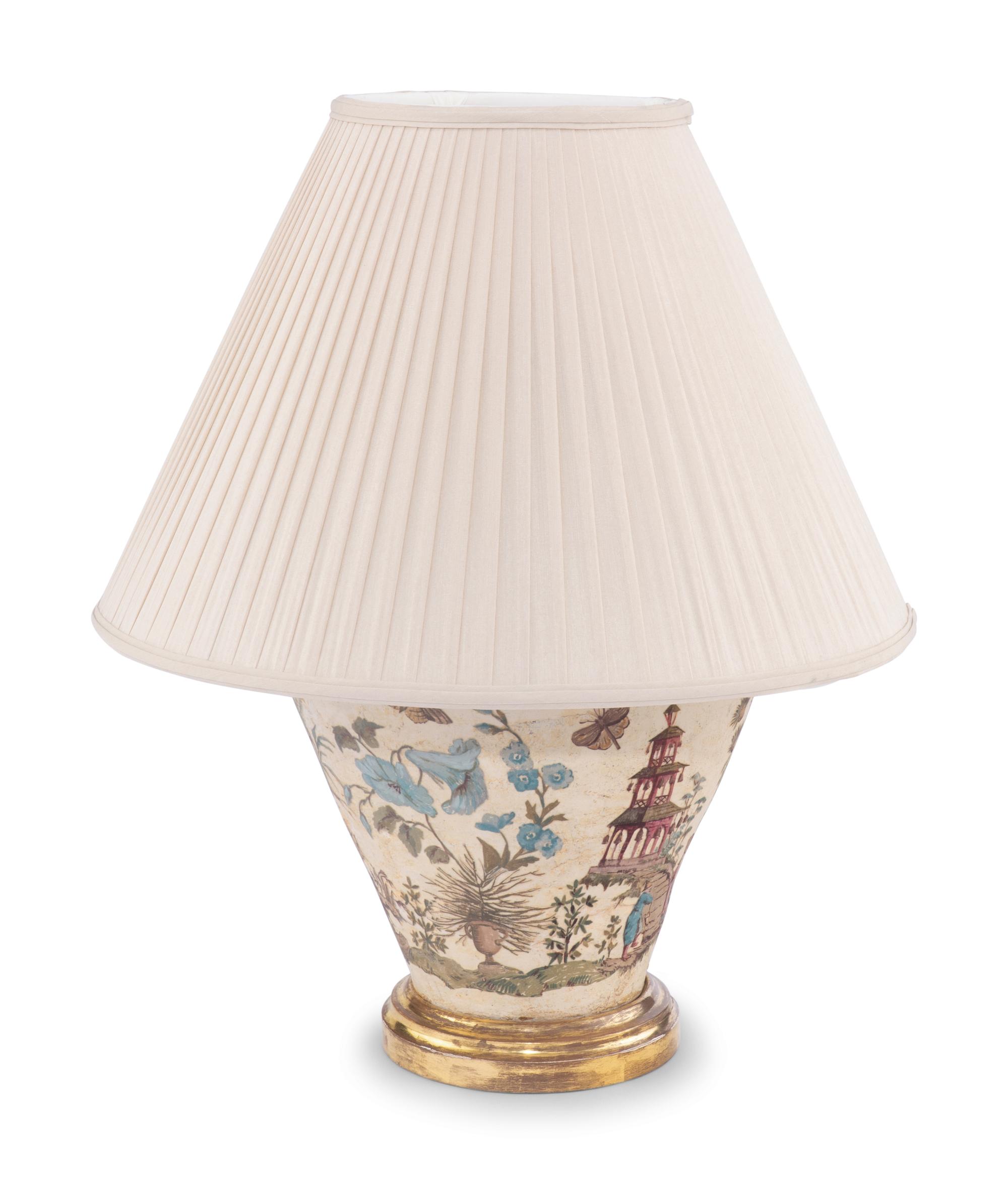 A Decoupaged Composition and Giltwood Table Lamp