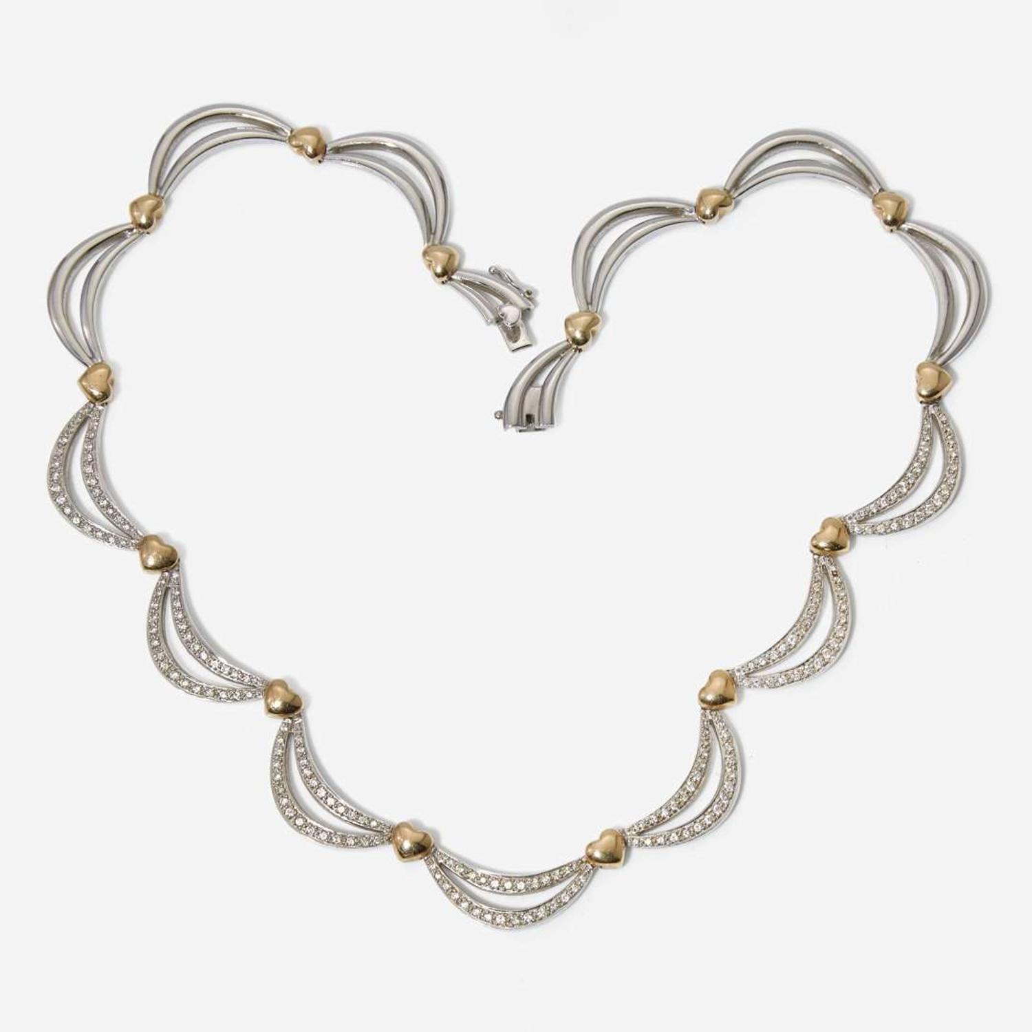 A Two-Tone 14K Gold and Diamond Necklace
