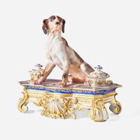 A French porcelain inkstand with hound Jacob Petit (French, 1797-1868), Paris, circa 1840