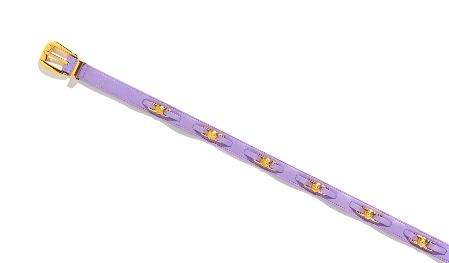 A Gianni Versace Purple Leather Narrow Belt, Size 70/28.