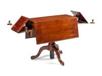 A George III Mahogany Drop-Leaf Telescoping Quartet Stand with Brass Candle Arms