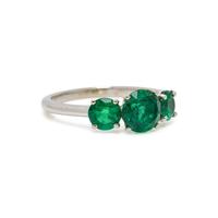 THREE STONE EMERALD AND WHITE GOLD RING