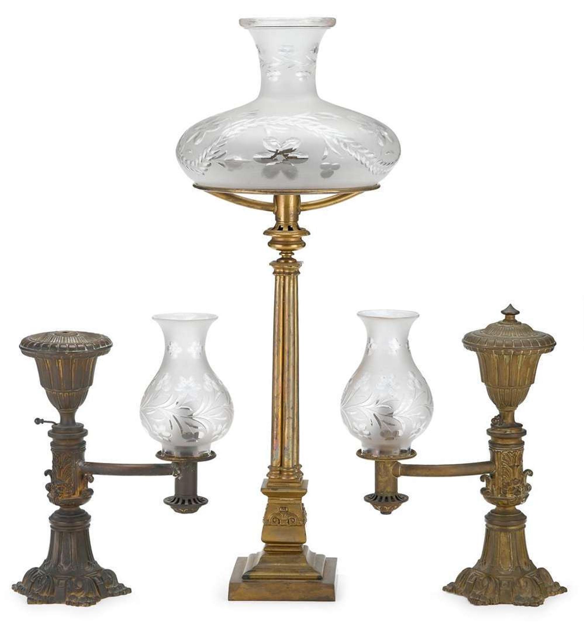 Pair of gilt bronze argand lamps 19th century