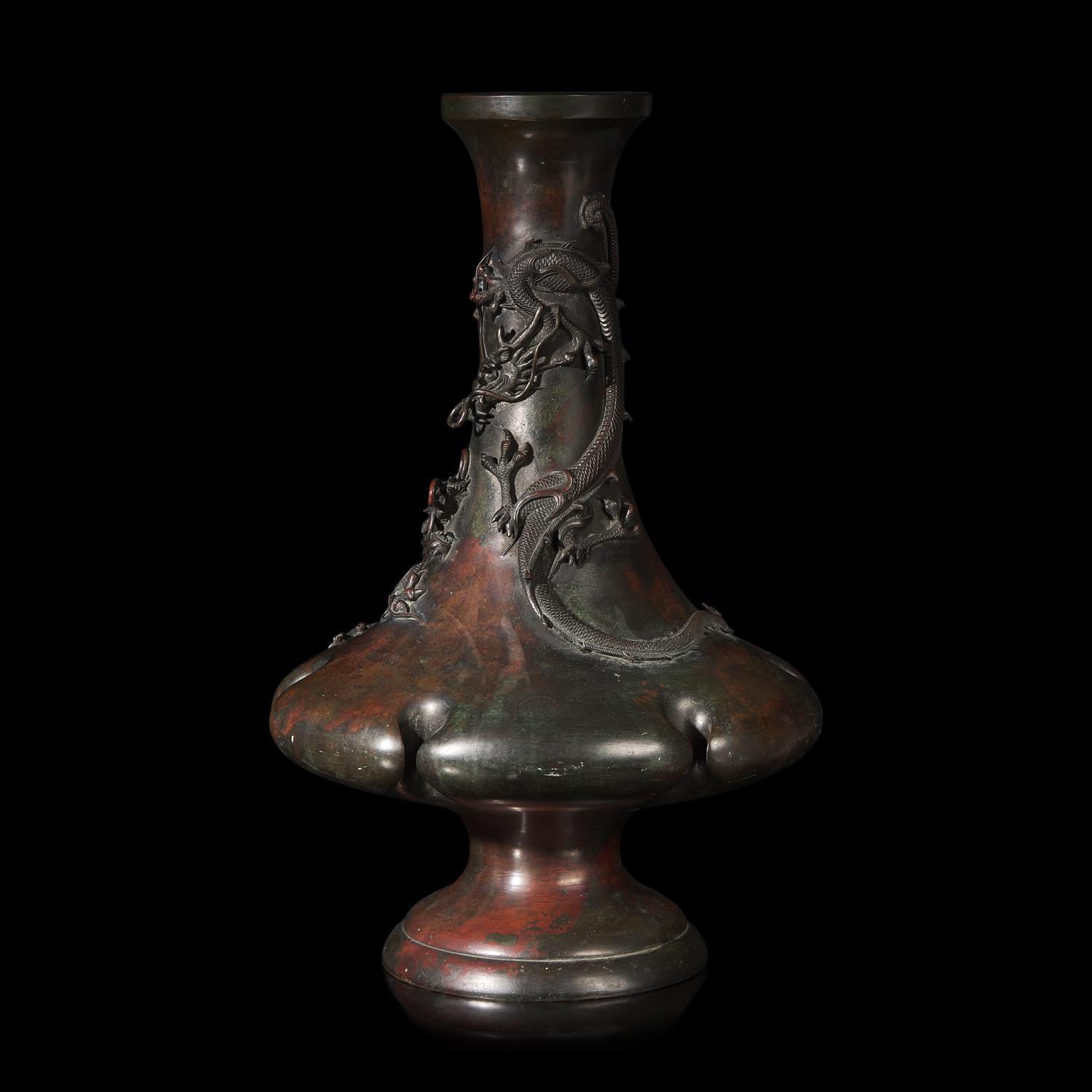 A Japanese Bronze 'Dragon' Vase, Late Meiji Period 日本明治時代晚期 盤龍銅瓶