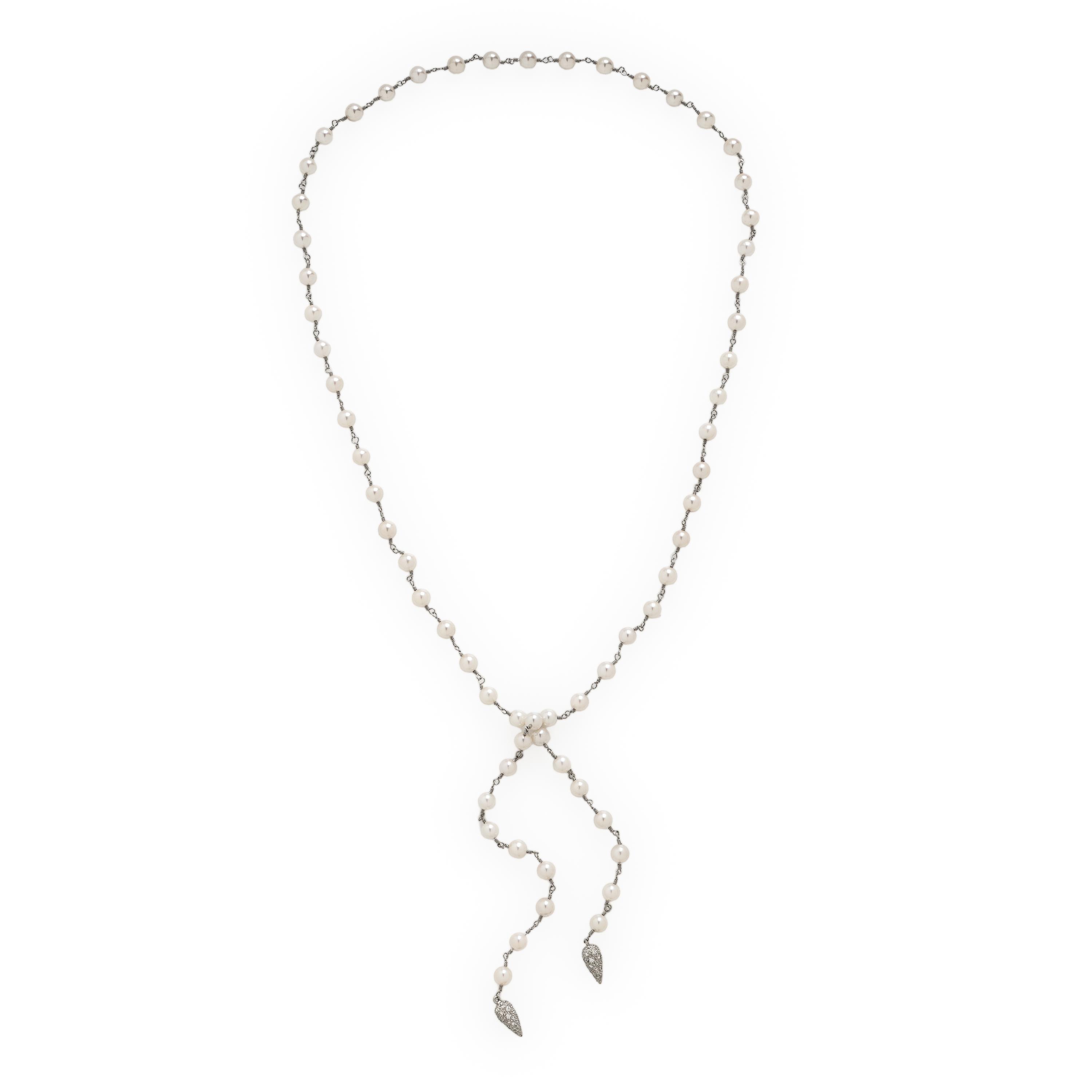 Cultured Pearl and Diamond Lariat Necklace