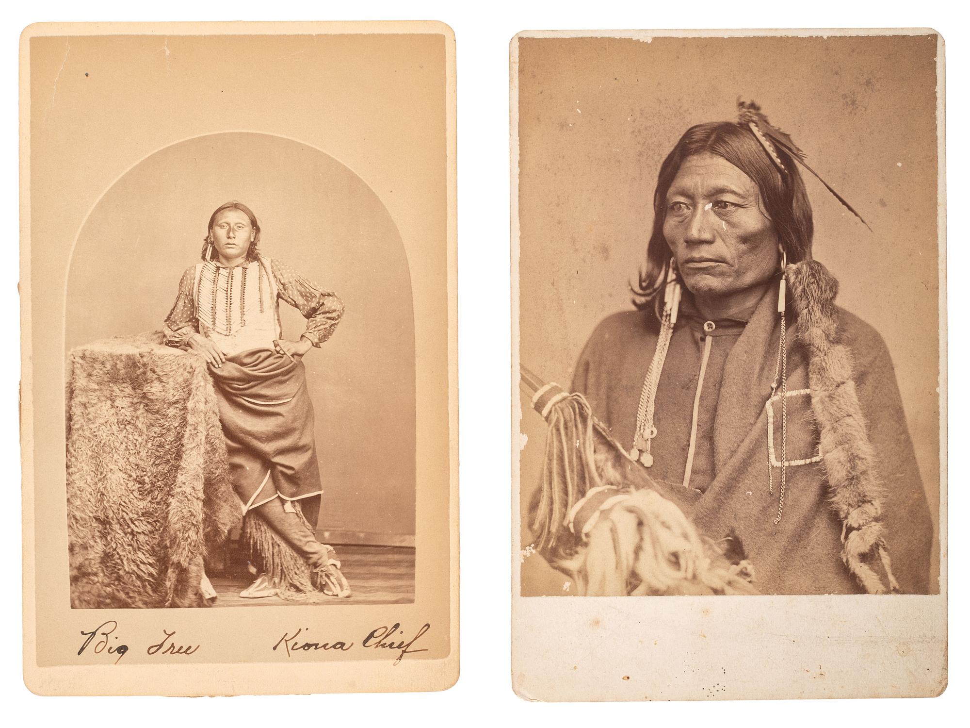 [NATIVE AMERICANS]. SOULE, William S. (1836-1908), photographer. A group of 2 cabinet cards, incl. early portrait of Big Tree. Fort Sill, Indian Territory: ca 1867-1870s.