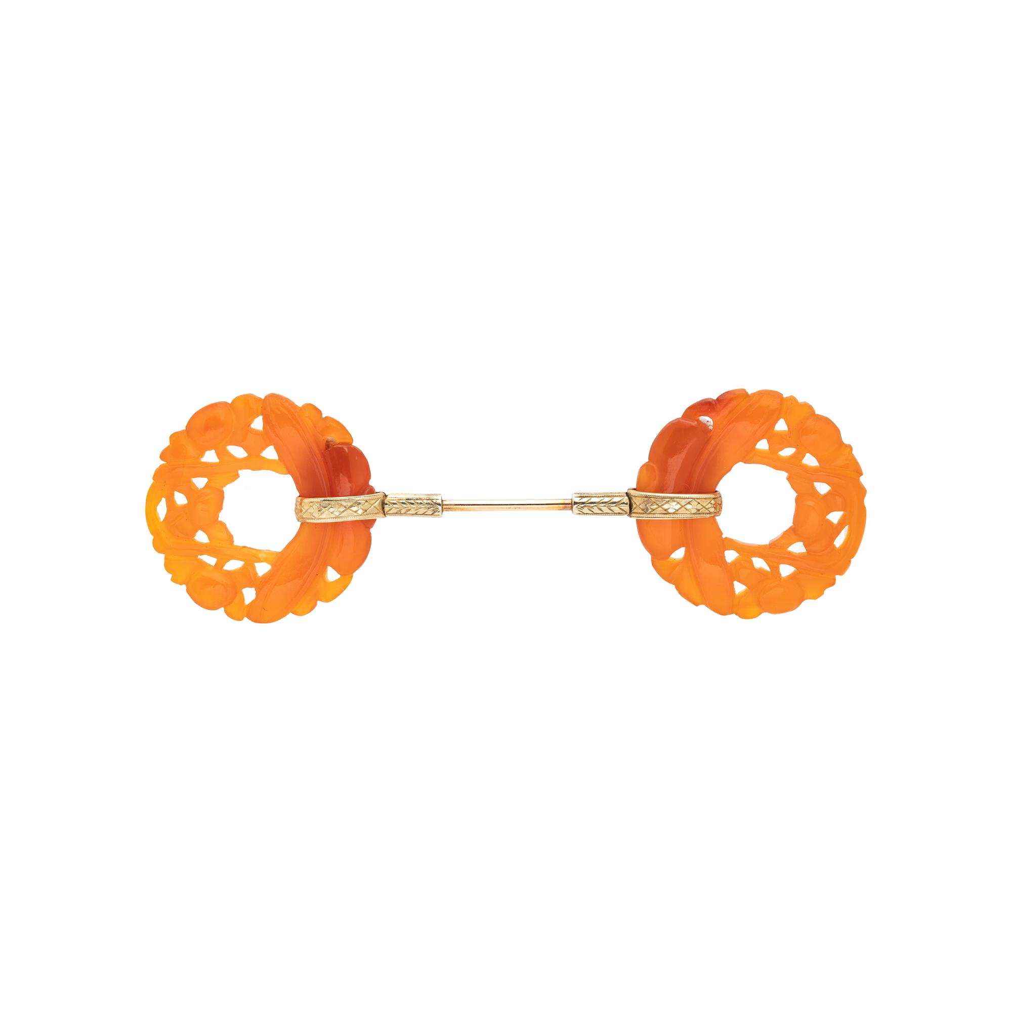 YELLOW GOLD AND CARNELIAN JABOT PIN