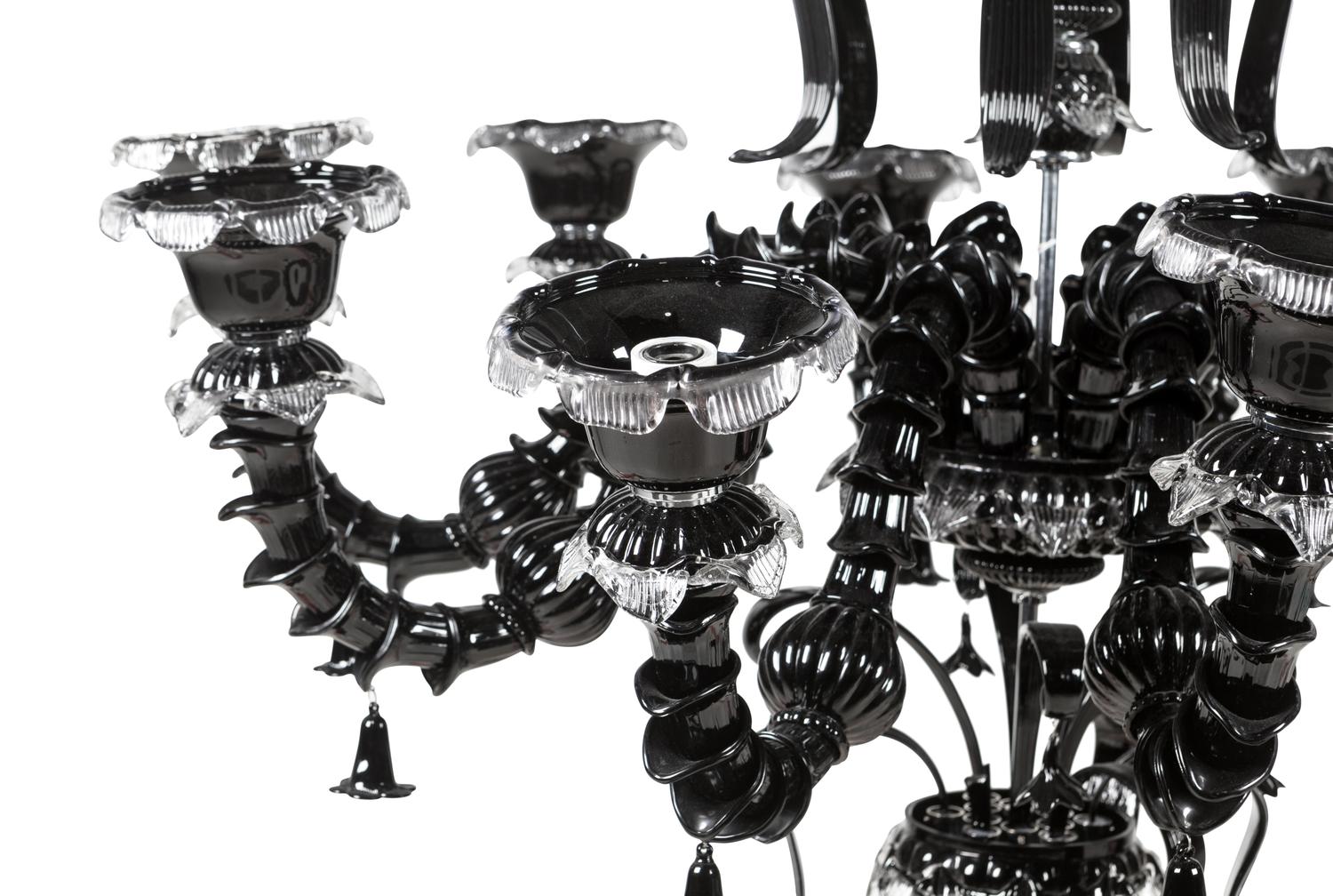 A Black Murano Glass Ten-Light Chandelier
