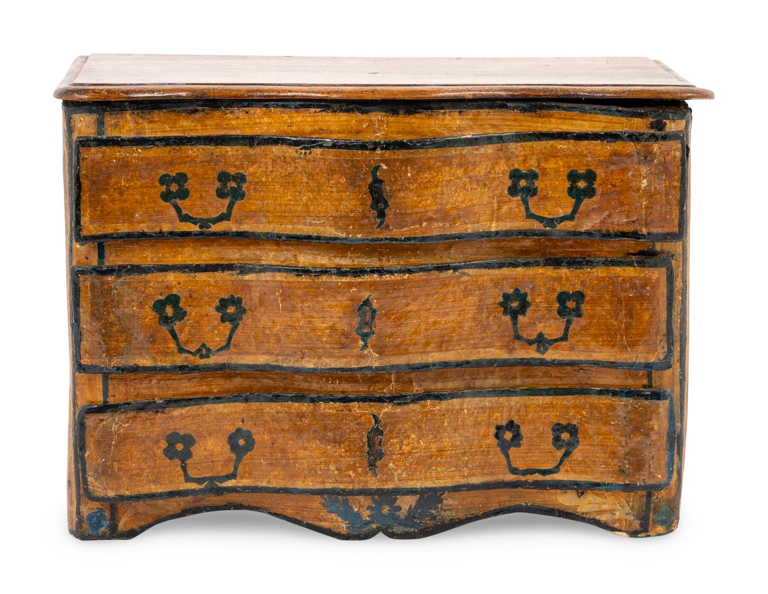 A Papier-Mâché Diminutive Chest of Drawers