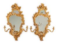 A Pair of Rococo Style Giltwood Girandole Mirrors