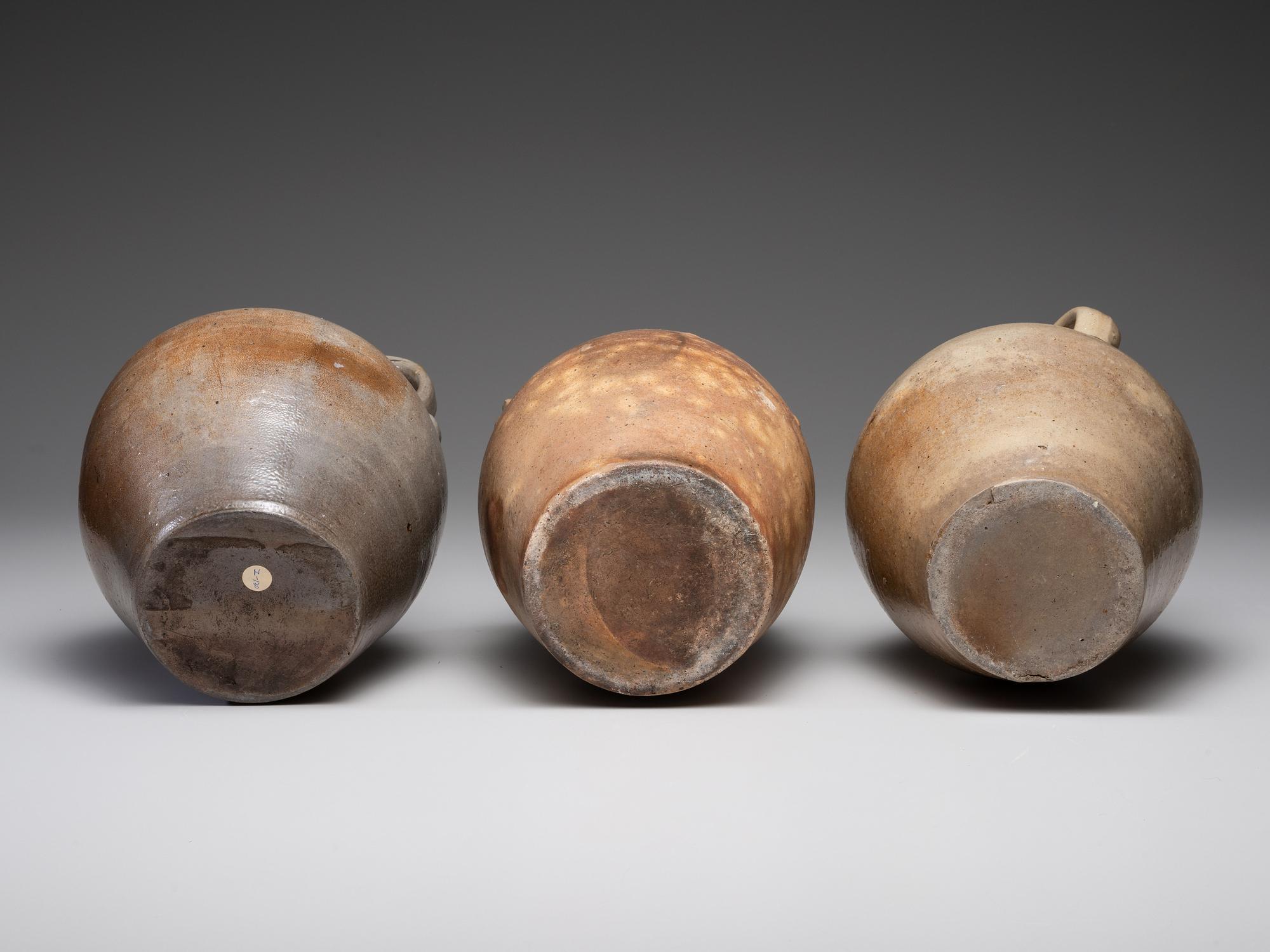 Three Cobalt Decorated Stoneware Vessels