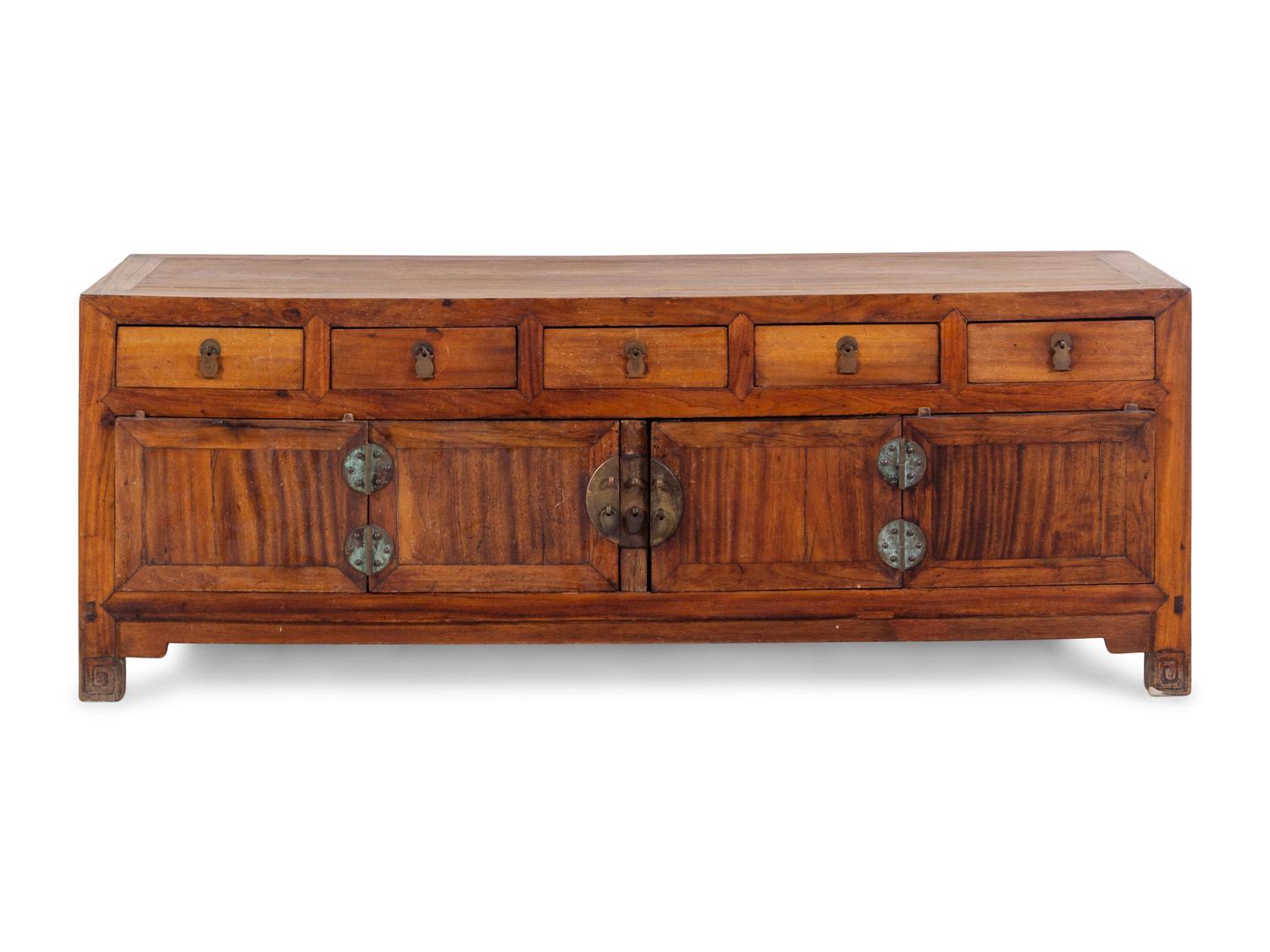 A Chinese Carved Wood Low Cabinet