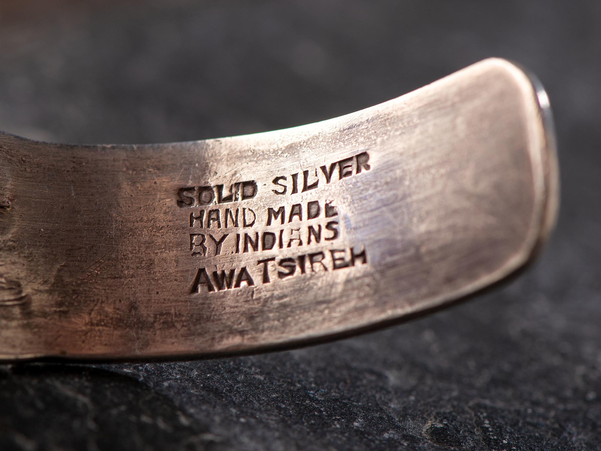 Stamped Silver Split Shank Cuff Bracelet. with Turquoise Cabochons