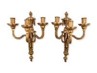 A Pair of Louis XVI Style Gilt Bronze Two-Light Sconces