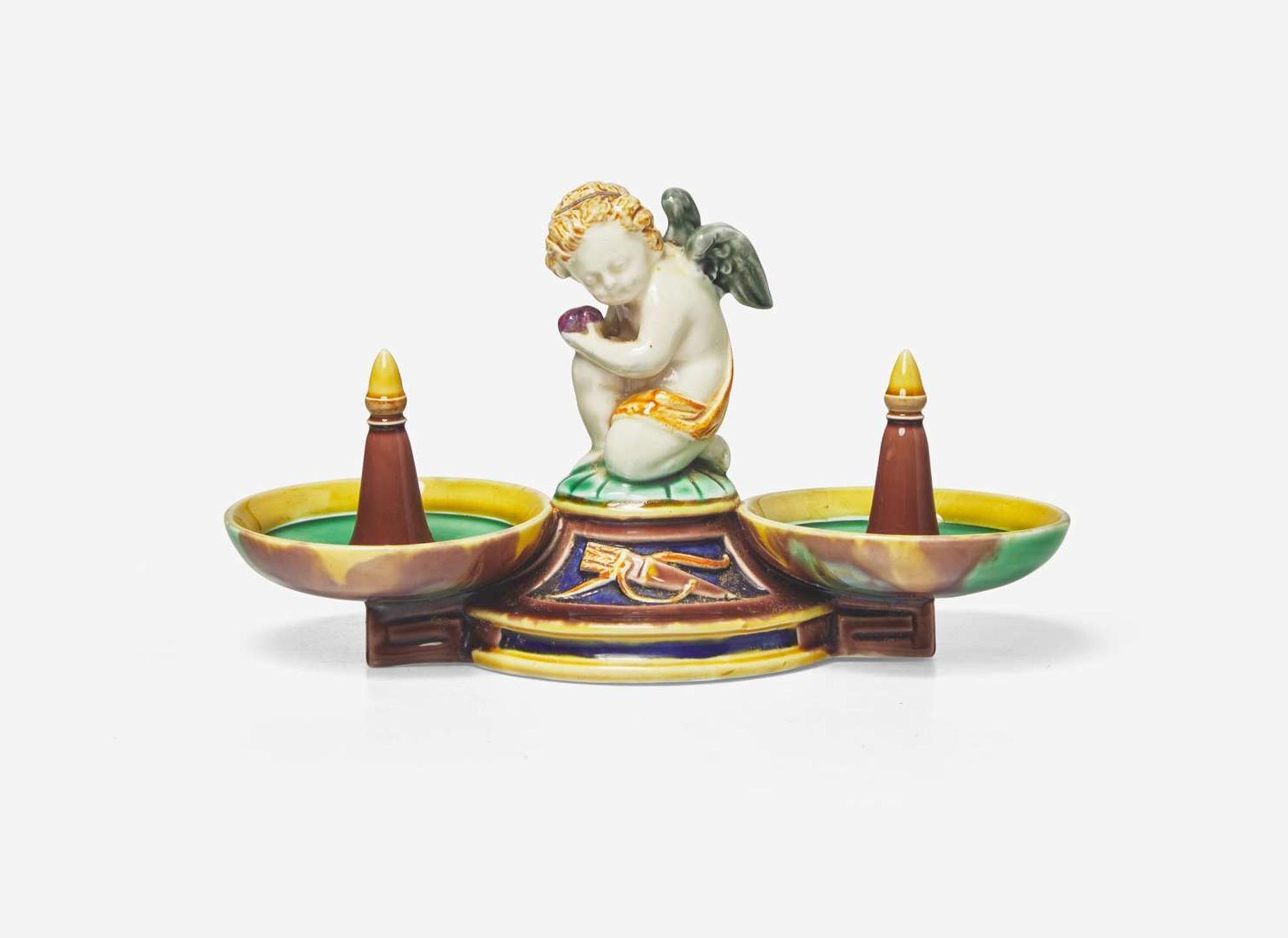 A Wedgwood Majolica Figural Double Ring Tray, UK, circa 1875