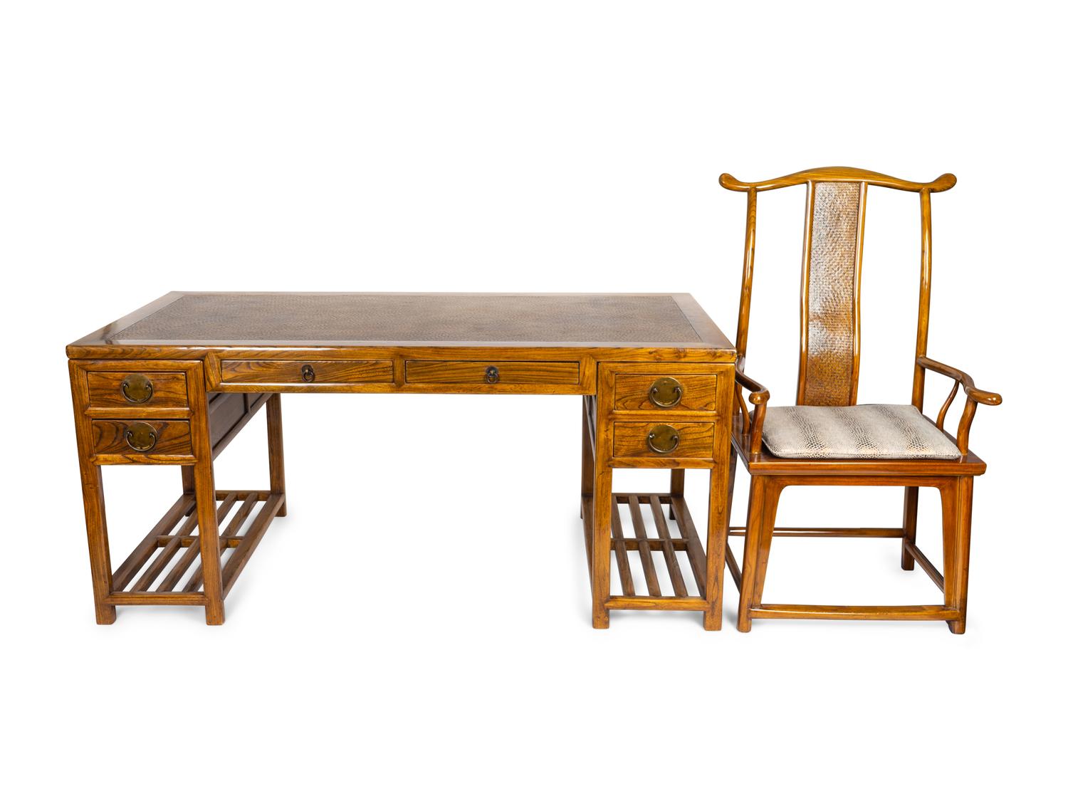 A Chinese Softwood Writing Desk and an Official's Har Armchair
