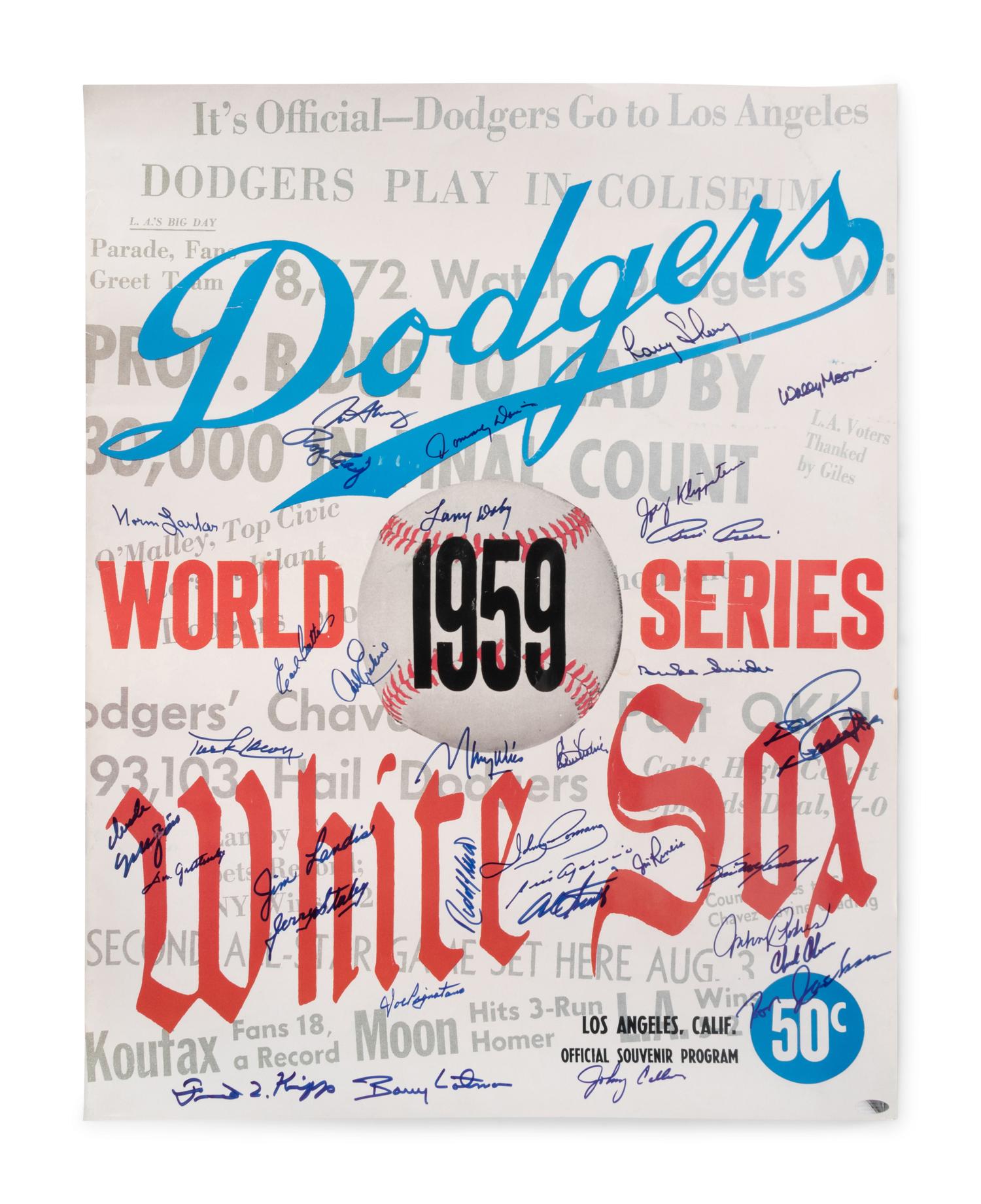 A 1959 World Series Los Angeles Dodgers vs. Chicago White Sox Signed Autograph Poster (Steiner),