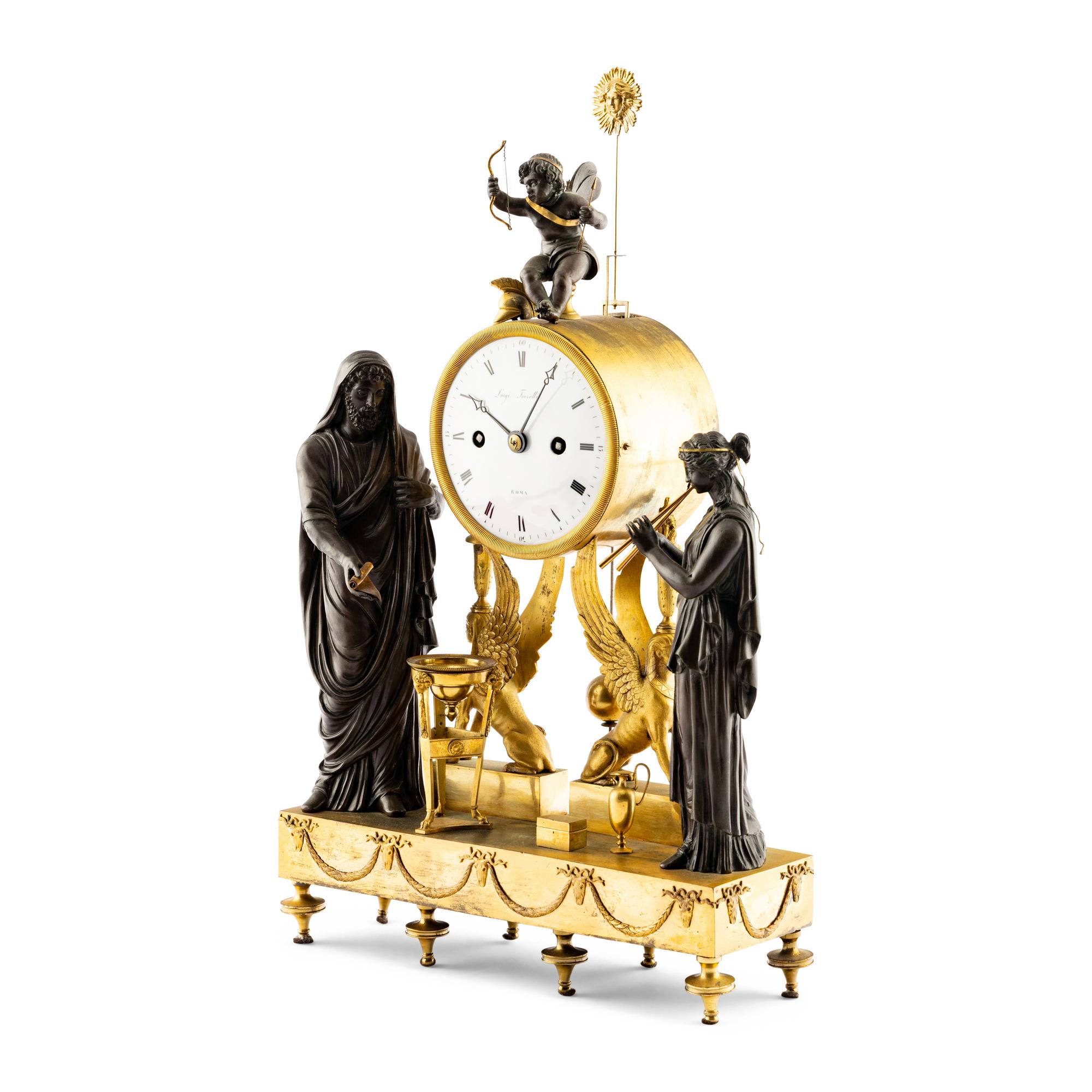 An Empire Style Gilt and Patinated Bronze Mantel Clock