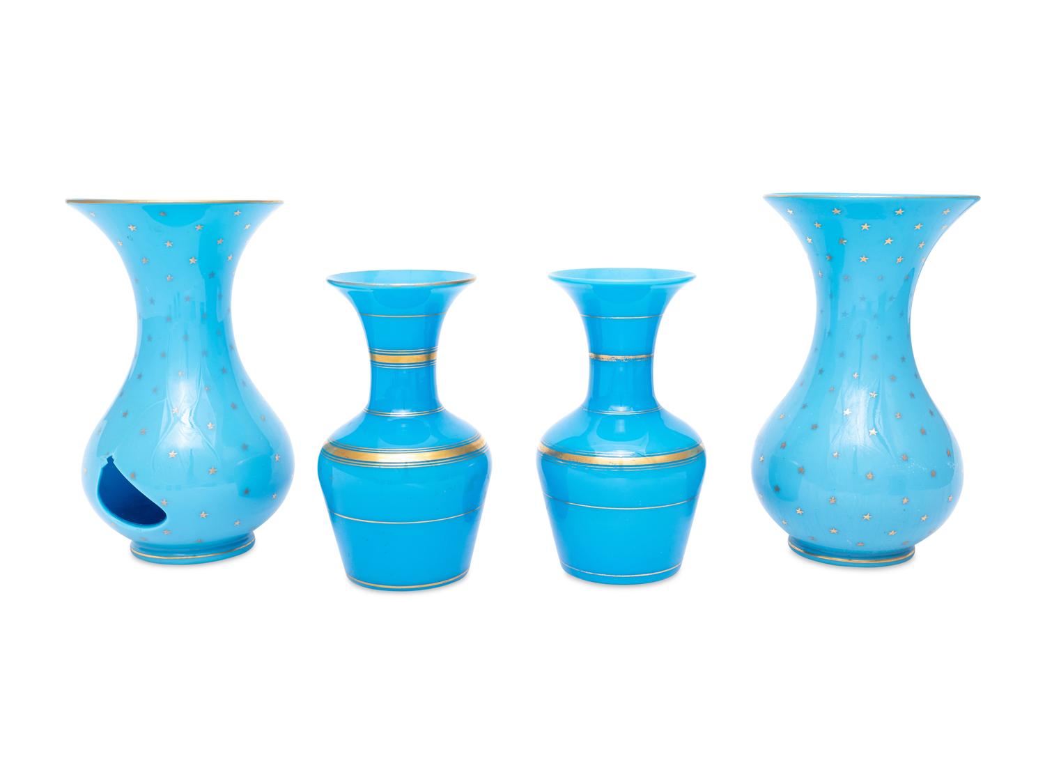 Eight French Blue Opaline Glass Articles