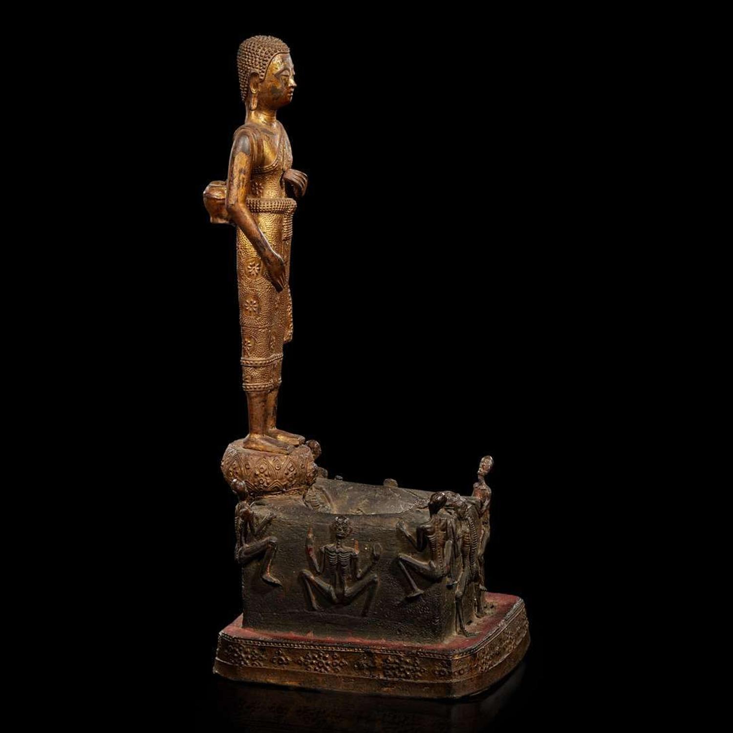A Thai gilt-lacquered bronze figural group: Phra Malai visiting the damned in Hell 泰國佛造像 Rattanakosin period (1782-1932) ???????