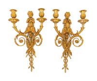 A Pair of French Gilt Bronze Two-Light Sconces