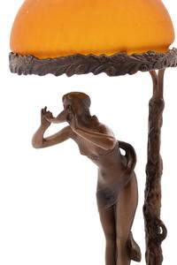 A Continental Bronze and Colored Glass Figural Lamp