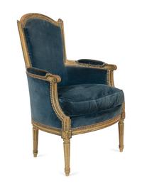 A Louis XVI Blue and Gray-Painted Beechwood Bergère