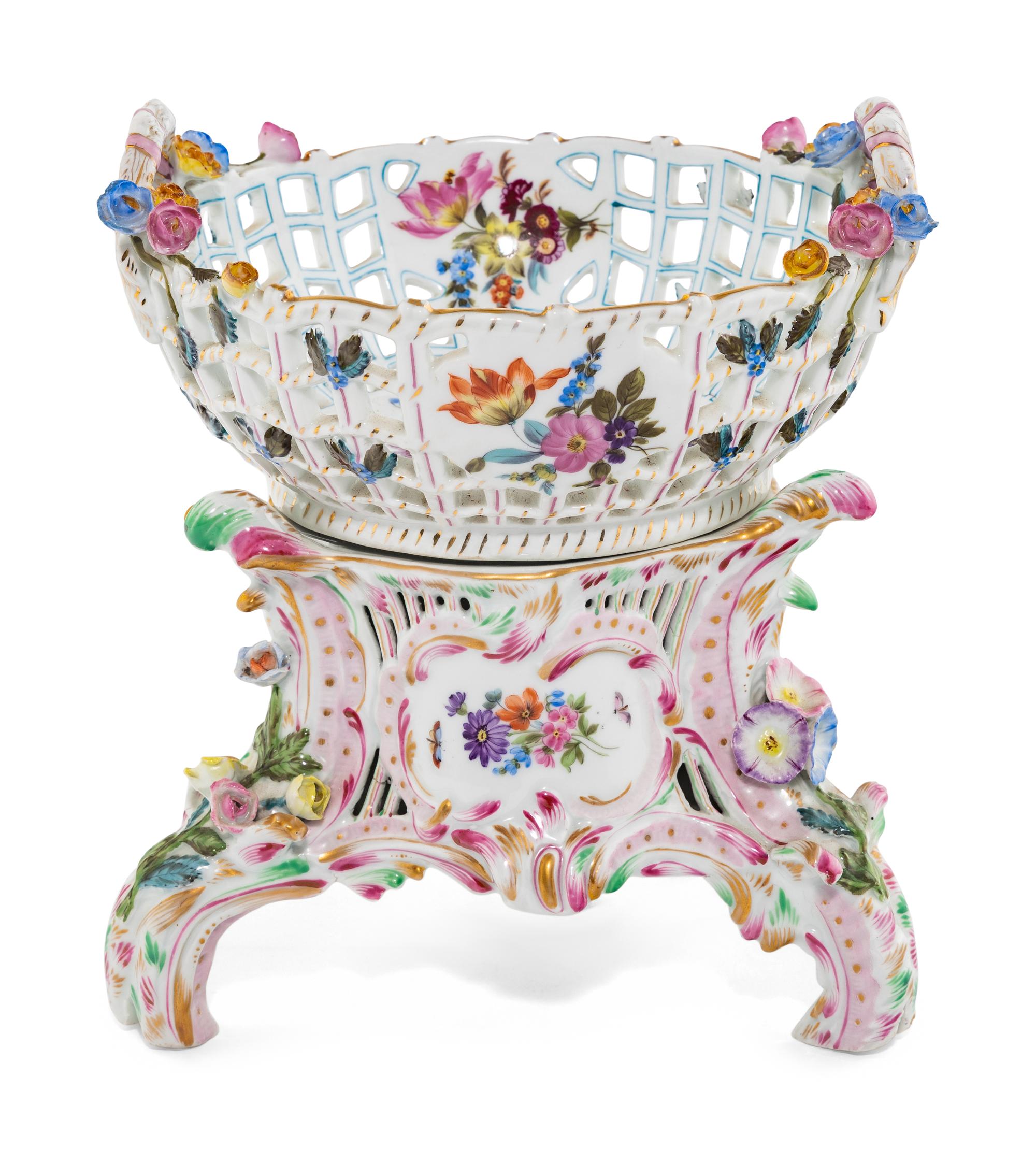 A Herend Porcelain Reticulated Centerpiece Basket